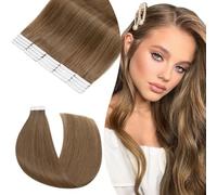 Rich Choices Tape in Hair Extensions Human Hair 50g Invisible Tape Extensions #6 Light Brown Seamless Real Remy Hair Straight Silky Weft 22 Inch 20 pcs