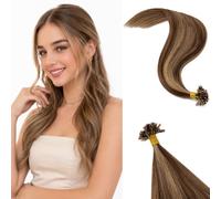 Rich Choices U Tip Hair Extensions Real Human Hair 100% Remy Straight Keratin Pre Bonded Nail Tip Hot Fusion Real Hair Extensions for Women #4/27 Medium Brown Mix Dark Blonde 20 Inch 25g/25 Strands