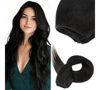 Rich Choices Weft Hair Extensions Black 100g Weave Bundles Sew in Straight Human Hair Extensions Weft 16 Inch #1B Natural Black