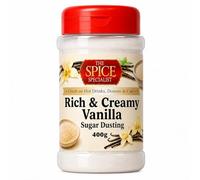 Rich & Creamy Vanilla Sugar Dusting 400g - Hot Drinks Dusting Topper for Coffee, Latte, Cappuccino & Hot Chocolate - Vanilla Flavour Sprinkle for Cakes, Cupcakes, Popcorn, Porridge, Waffles & Baking