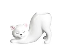 Rich Iron Plant Pots Cat Planter 6x4 Realistic Cat Vase with Sleepy Face White Ceramic Cat Flower Pot with Draining Hole Ventilated Cute Vase for Home Office Spring Decor