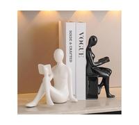 Rich Iron Room Decor Abstract Figure Ceramic Book Ends for Heavy Books Unique Design Fun Desk Accessories(Black/White)