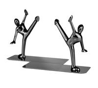 Rich Iron Room Decor Stainless Steel Modern Kicking Book Stoppers Whimsical Novelty Bookends Fun Desk Accessories(Black)