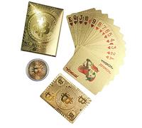 Rich Life Style Bitcoin Waterproof Gold Playing Cards with Commemorative Bitcoin Encased in Protective Plastic