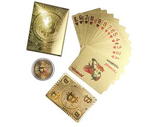 Rich Life Style Bitcoin Waterproof Gold Playing Cards with Commemorative Bitcoin Encased in Protective Plastic