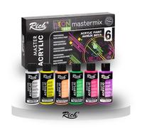 Rich MASTERMIX Premium Neon Acrylic Paint 60ml x 6 NON-TOXIC, Fast Drying, Water Based Formula