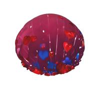 Rich&Rabbit Abstract Heart Print Shower Cap for Women Stretchy Reusable Leakproof Double Layer