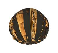 Rich&Rabbit Ancient Egyptian Hieroglyphic Print Shower Cap for Women Elastic Reusable Bath Cap Leakproof Double Layer