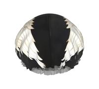 Rich&Rabbit Angel Feather Print Shower Cap for Women Elastic Reusable Leakproof Double Layer