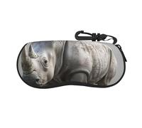 Rich&Rabbit animal rhino Print Glasses Case, Portable Neoprene Zipper Eyeglass Soft Case with Clip for Women Men, Black, One Size