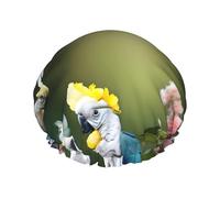 Rich&Rabbit Beautiful Cockatiel Flower Print Shower Cap for Women Stretchy Reusable Bath Cap Leakproof Double Layer