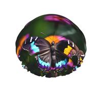 Rich&Rabbit Beautiful Colorful Butterfly Print Shower Cap for Women Elastic Reusable Swim Cap Leakproof Double Layer