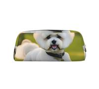 Rich&Rabbit Bichon Frise Dog On The Grass Print Zipper Cosmetic Makeup Pouch Bag Portable Travel Storage Bag Daily Use Purse, Gold, One Size