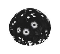 Rich&Rabbit Black and White Floral Print Shower Cap for Women Stretchy Reusable Leakproof Double Layer