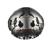 Rich&Rabbit Black Raven Shower Cap with Birds on a Branch Shower Cap for Women Elastic Reusable Swim Cap Leakproof Double Layer