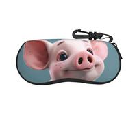 Rich&Rabbit Cartoon Pig Print Eyeglasses Case, Soft Neoprene Zipper Glasses Case with Clip for Women Men, Black -, One Size, Black, One size