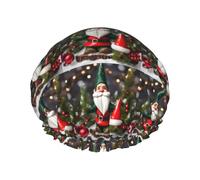 Rich&Rabbit Christmas Traditional Gnomes Print Shower Cap for Women Stretchy Reusable Bath Cap Leakproof Double Layer