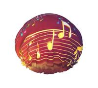 Rich&Rabbit Colorful Music Notes Print Shower Cap for Women Stretchy Reusable Bath Cap Leakproof Double Layer