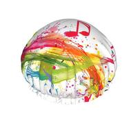 Rich&Rabbit Colorful Music Notes Print Shower Cap for Women Stretchy Reusable Bath Cap Leakproof Double Layer