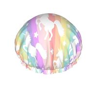 Rich&Rabbit Colorful Stripe Unicorn Shower Cap for Women Stretchy Reusable Bath Cap Leakproof Double Layer