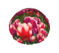 Rich&Rabbit Colorful Tulip Print Shower Cap for Women Stretchy Reusable Leakproof Double Layer