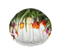 Rich&Rabbit Colorful Tulip Print Shower Cap for Women Stretchy Reusable Leakproof Double Layer