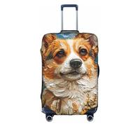 Rich&Rabbit Corgi Floral Flowers Spring Garden Print Suitcase Cover Washable Travel Luggage Protector Cover Baggage Decoraitve Cover (18-32in), White, M