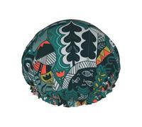 Rich&Rabbit Green Animal Print Shower Cap for Women Stretchy Reusable Leakproof Double Layer