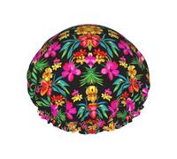 Rich&Rabbit Hawaiian Flower Print Shower Cap for Women Stretchy Reusable Leakproof Double Layer