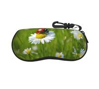 Rich&Rabbit Ladybug Daisy Print Glasses Case, Portable Neoprene Zipper Eyeglass Soft Case with Clip for Women Men, Black, One Size