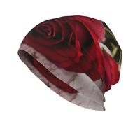 Rich&Rabbit Red Rose Floral Print Adult Men's Knit Hat Casual Beanies Hat Winter Classic Loose Knitted Winter Hat, Black, One size
