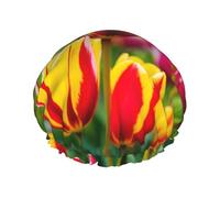 Rich&Rabbit Red Tulip Shower Cap for Women Stretchy Reusable Leakproof Double Layer Shower Cap