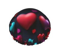 Rich&Rabbit Romantic Red Heart Print Shower Cap for Women Stretchy Reusable Leakproof Double Layer Black