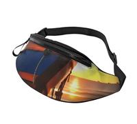 Rich&Rabbit Ship Beach Sunrise Time Nautical Print Multifunctional Waist Pack for Hiking Traveling Running Mountain Treks, Black, One Size