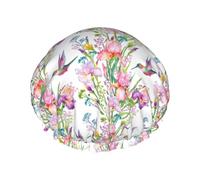 Rich&Rabbit Shower Cap Bird and Flower Print Shower Cap for Women Stretchy Reusable Leakproof Double Layer
