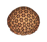 Rich&Rabbit Shower Cap Wicker Woven Grid Print Shower Cap for Women Elastic Reusable Leakproof Double Layer Black
