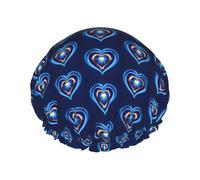 Rich&Rabbit Sky Blue Heart Print Shower Cap for Women Stretchy Reusable Bath Cap Leakproof Double Layer