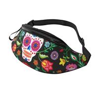Rich&Rabbit Sugar Horror Skull and Flowers Print Multifunctional Waist Pack for Hiking Traveling Running Mountain Treks, Black, One Size