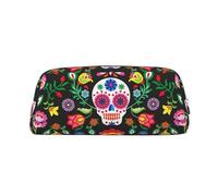 Rich&Rabbit Sugar Horror Skull and Flowers Print Zipper Cosmetic Makeup Pouch Bag Portable Travel Storage Bag Daily Use Purse, Silver, One Size