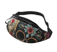 Rich&Rabbit Sugar Skulls Butterfly Print Multifunctional Waist Pack for Hiking Traveling Running Mountain Treks, Black, One Size