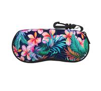 Rich&Rabbit Tropical Flowers Print Glasses Case, Portable Neoprene Zipper Eyeglass Soft Case with Clip for Women Men, Black, One Size