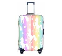 Rich&Rabbit Unicorns On Colorful Stripes Print Suitcase Cover Washable Travel Luggage Protector Cover Baggage Decoraitve Cover (18-32in), White, M
