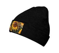 Rich&Rabbit Unisex Acrylic Knitted Beanie Hat Bee Sunflowers Print for Men Women Plain Ski Cap, Black, One Size
