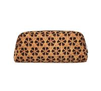 Rich&Rabbit Wicker Woven Grid Print Zipper Cosmetic Makeup Pouch Bag Portable Travel Storage Bag Daily Use Purse, Silver, One Size