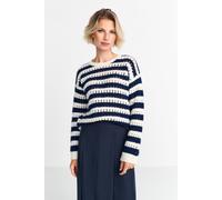 Rich & Royal Striped Ajour Crew Neck Midnight Blue size XS | Knitted Sweaters Outlet | Women | Blue XS