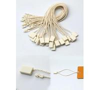 Rich Union Plastic Price Tag Labels with Cotton String, White Rectangular Tags, 7.87 Inch Length, 100 Pack, Retail Display Label Holders