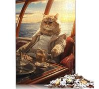 Rich Wealthy Cat Yacht Jigsaw Puzzles Puzzles for Adults Kids. 1000 Piece Impossible Challenge Toy Educational Games Home Decoration for Educational Games Gifts 1000pcs (75x50cm)