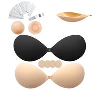 Richaa 2 Pairs Reusable Backless Bra Push up, Invisible Stick on Bra for Backless Dresses, Strapless Bra for Wedding, Party, Swimwear