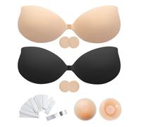 Richaa 2 Pairs Reusable Sticky Bra, Invisible Stick on Bra for Backless Dresses, Strapless Bra for Wedding, Party, Swimwear