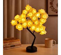 Richaa 24 LEDs Rose Flower Tree Lamp, LED Twinkle Rose Tree Table Lamp, Cute Fairy Light up Flower for Bedroom Living Room Party Wedding Birthday Christmas Decor(Yellow)